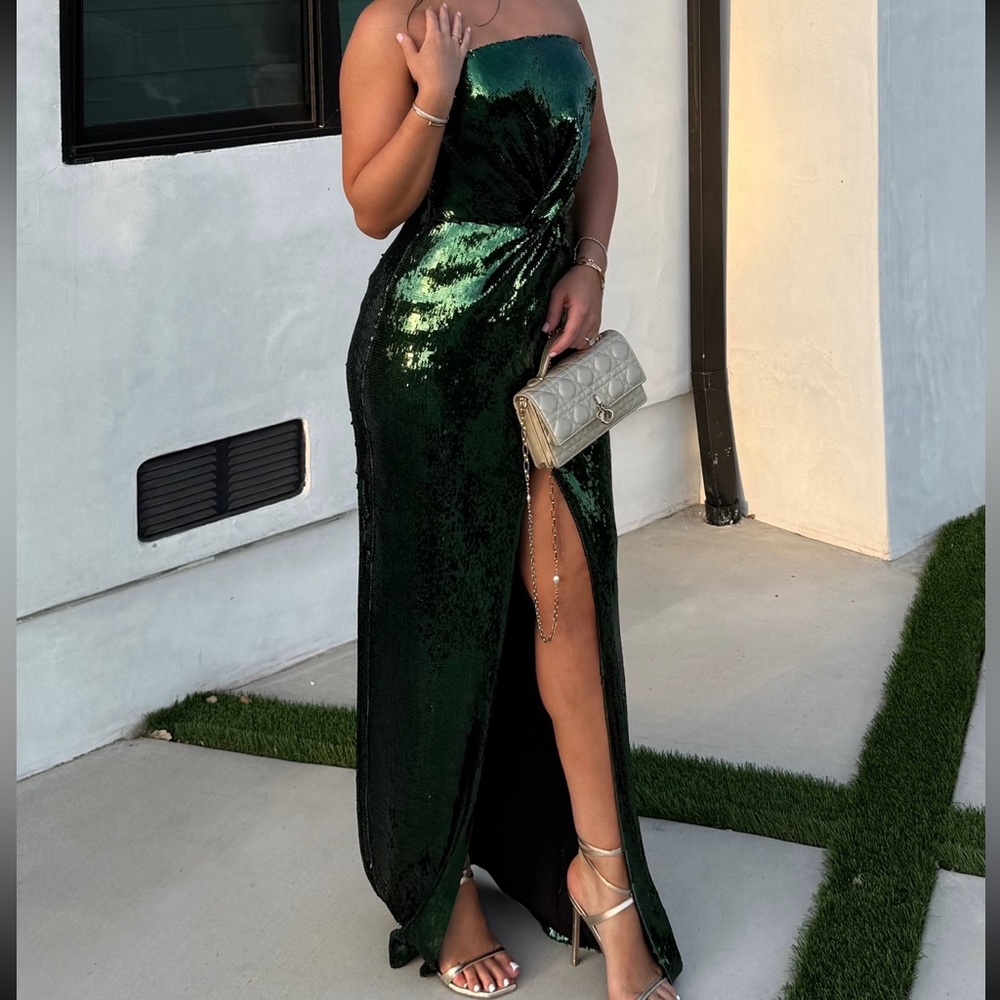 NADINE MERABI Green Sequin Strapless Maxi Dress- WORN ONCE